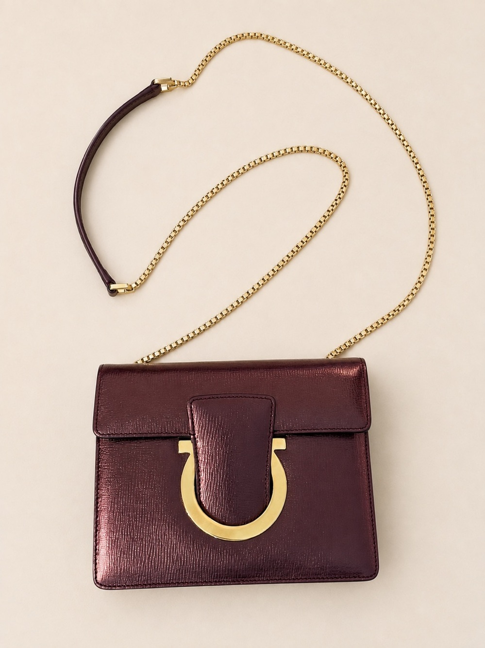 Elegant Metallic Burgundy Thalia Shoulder Bag with Gold Accent 8x6x2 - Picture 2 of 11